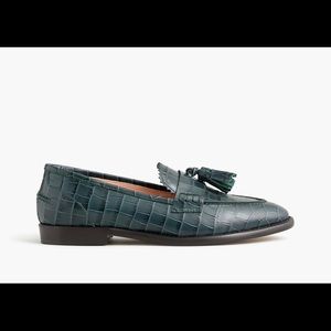 J Crew NIB Croc Tassel Academy Loafers -dark moss